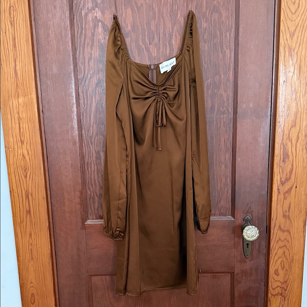 OLIVE + OAK Chocolate Long Satin Sleeve Dress